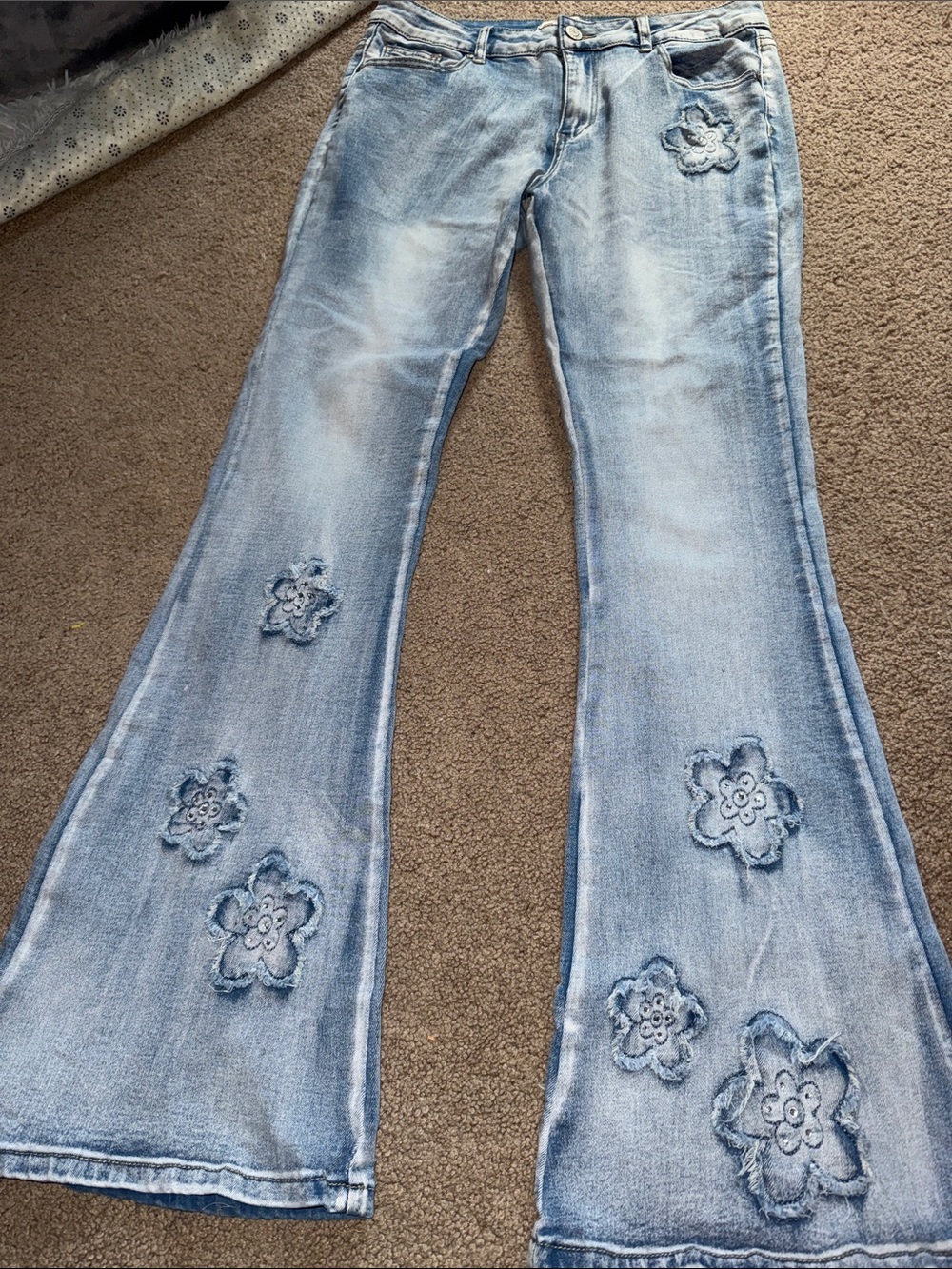 BAMBOO Light Blue Floral Appliqué Flare Jeans